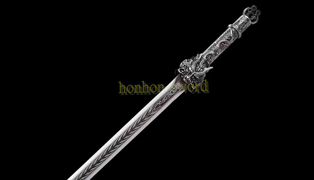 High Manganese Steel Dragon King Jian Chinese Jian Sword Full Tang Battle Ready Black