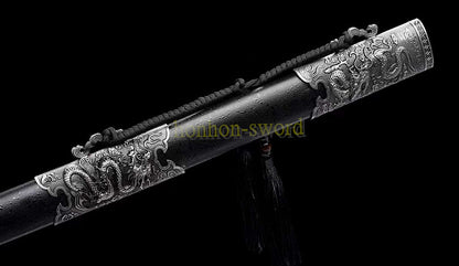 High Manganese Steel Dragon King Jian Chinese Jian Sword Full Tang Battle Ready Black