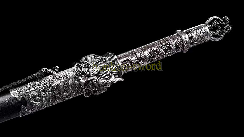 High Manganese Steel Dragon King Jian Chinese Jian Sword Full Tang Battle Ready Black