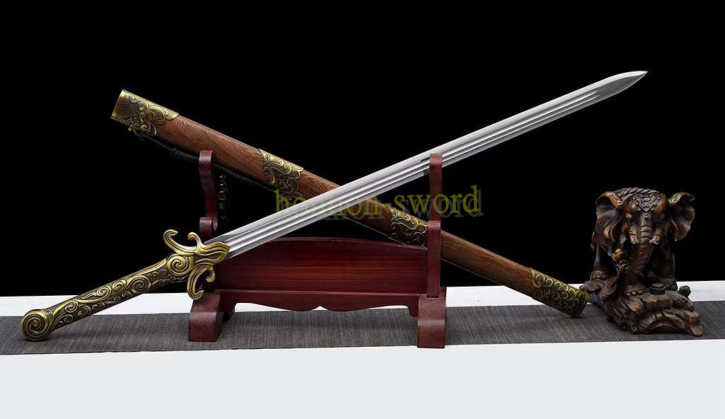 High Manganese Steel Han Jian Chinese Jian Sword Full Tang Battle Ready Rosewood