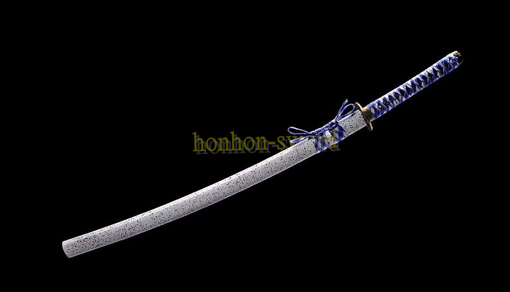 High Manganese Steel Katana Japanese Samurai Sword Full Tang Battle Ready Golden White Saya