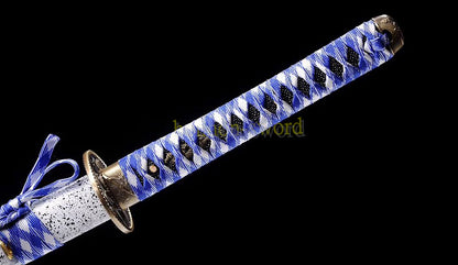 High Manganese Steel Katana Japanese Samurai Sword Full Tang Battle Ready Golden White Saya