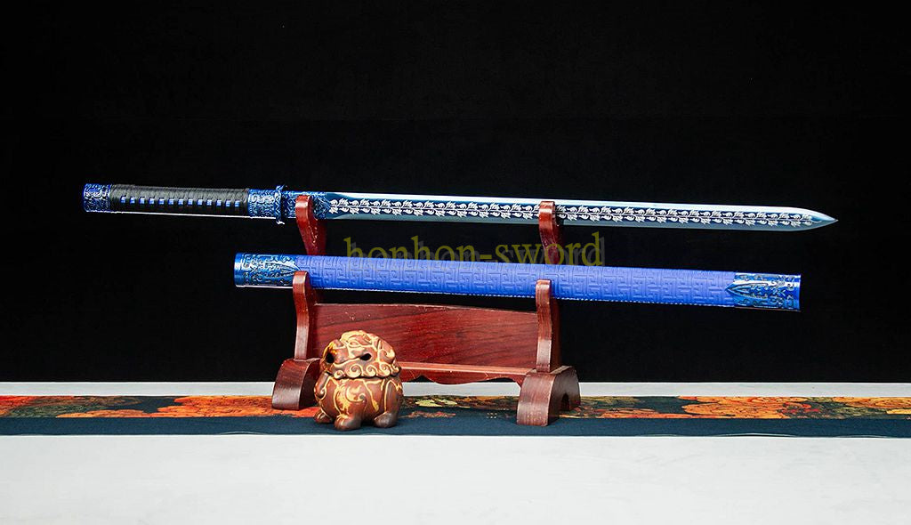 High Manganese Steel Han Jian Chinese Jian Sword Full Tang Battle Ready Blue Blade