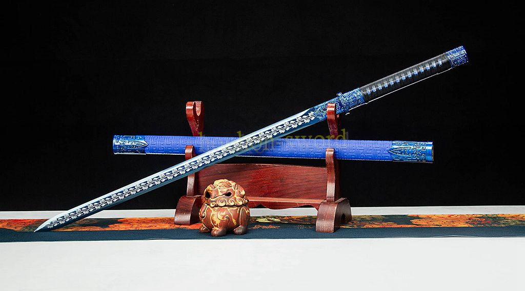 High Manganese Steel Han Jian Chinese Jian Sword Full Tang Battle Ready Blue Blade