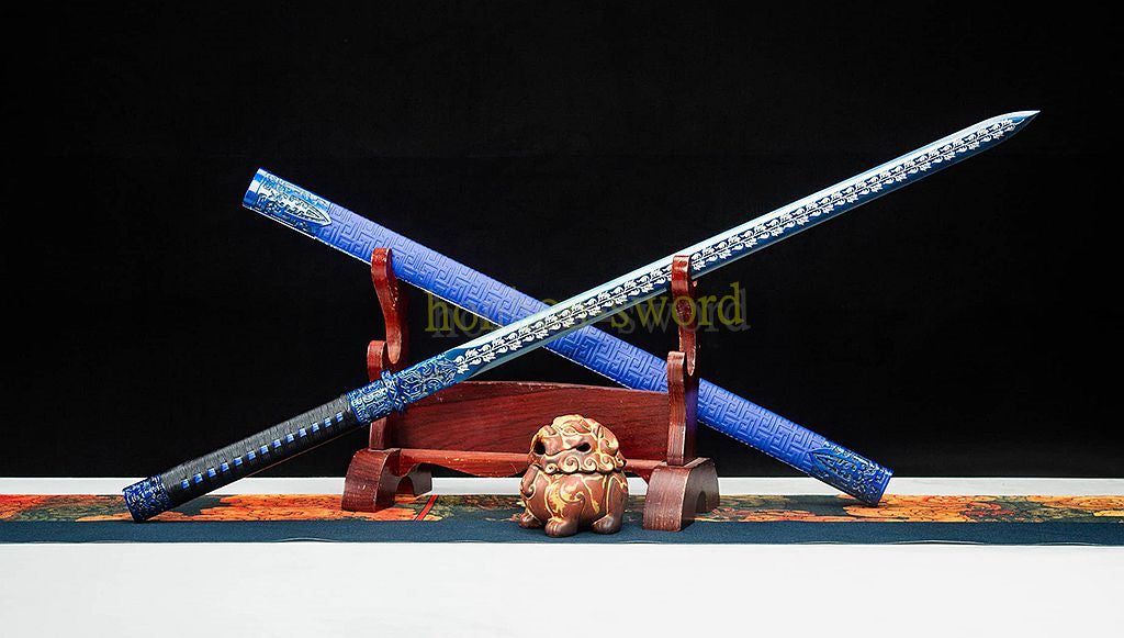 High Manganese Steel Han Jian Chinese Jian Sword Full Tang Battle Ready Blue Blade