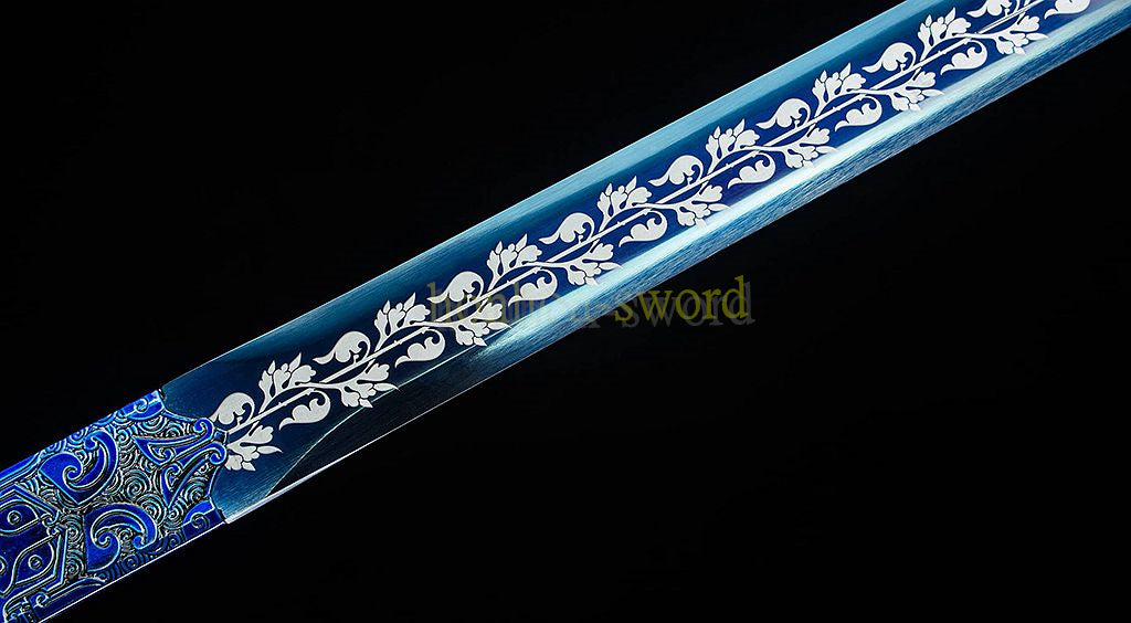 High Manganese Steel Han Jian Chinese Jian Sword Full Tang Battle Ready Blue Blade