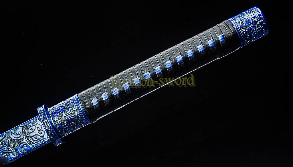 High Manganese Steel Han Jian Chinese Jian Sword Full Tang Battle Ready Blue Blade