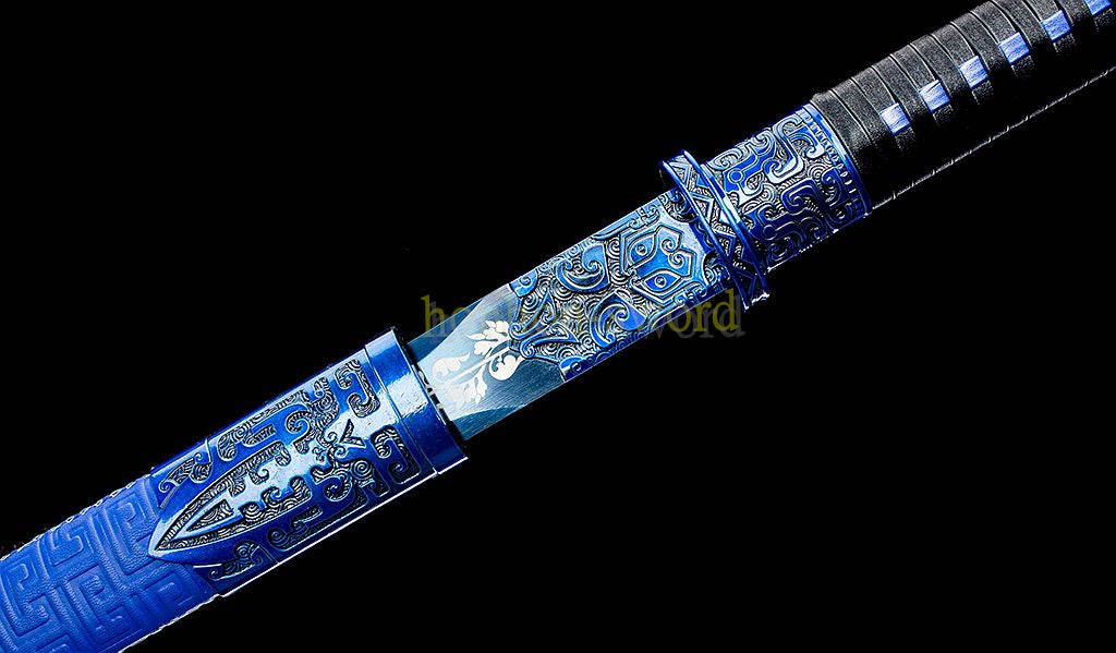 High Manganese Steel Han Jian Chinese Jian Sword Full Tang Battle Ready Blue Blade