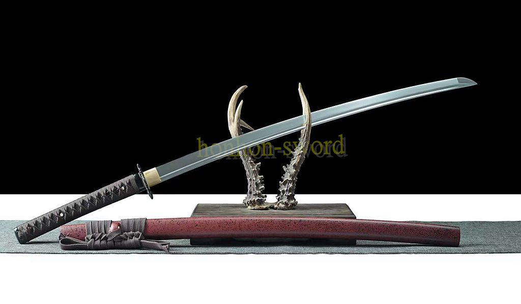 T10 Kohlenstoffstahl Katana Japanisches Samurai-Schwert Iron Dragon Full Tang Schwert Rot 