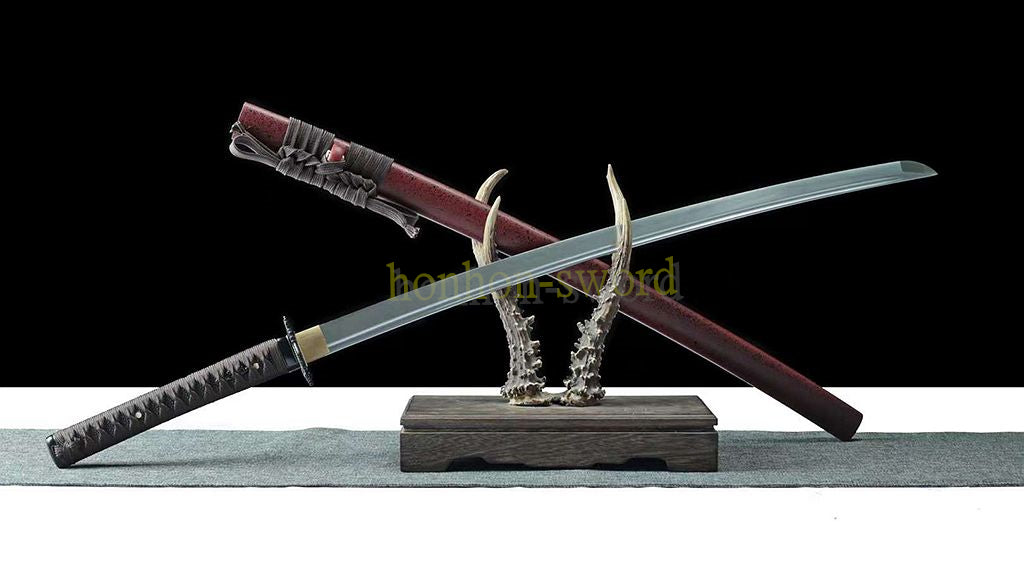 T10 Kohlenstoffstahl Katana Japanisches Samurai-Schwert Iron Dragon Full Tang Schwert Rot 