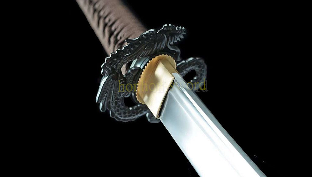 T10 Kohlenstoffstahl Katana Japanisches Samurai-Schwert Iron Dragon Full Tang Schwert Rot 