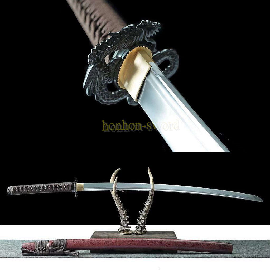 T10 Kohlenstoffstahl Katana Japanisches Samurai-Schwert Iron Dragon Full Tang Schwert Rot 