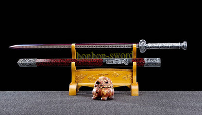 Épée chinoise Han Jian en acier à haute teneur en manganèse, lame violette prête pour la bataille 