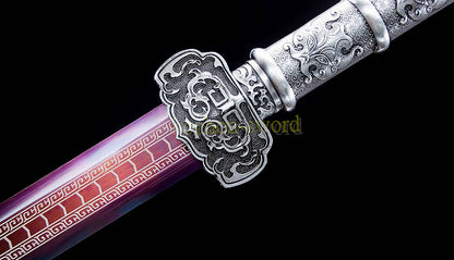 Épée chinoise Han Jian en acier à haute teneur en manganèse, lame violette prête pour la bataille 