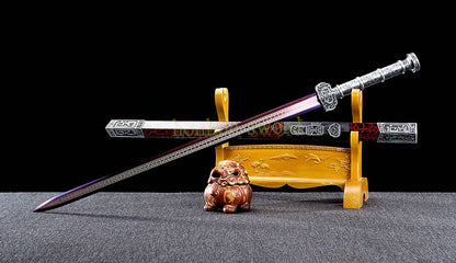 Épée chinoise Han Jian en acier à haute teneur en manganèse, lame violette prête pour la bataille 