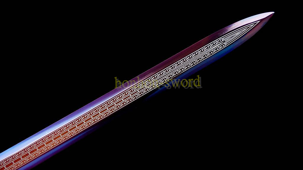 Épée chinoise Han Jian en acier à haute teneur en manganèse, lame violette prête pour la bataille 