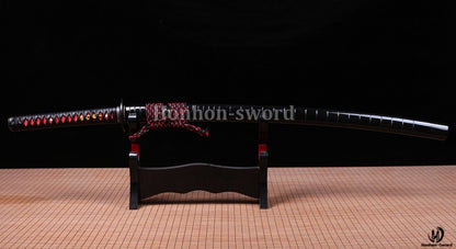 1095 Kohlenstoffstahl Kogarasu Maru Katana Japanisches Samurai-Schwert Full Tang Kampfbereit Schwarz 