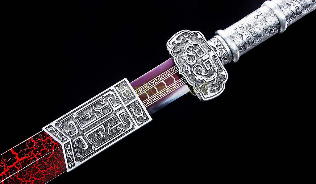 Épée chinoise Han Jian en acier à haute teneur en manganèse, lame violette prête pour la bataille 