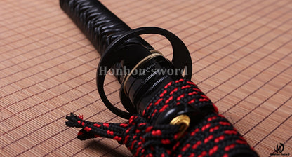 1095 Kohlenstoffstahl Kogarasu Maru Katana Japanisches Samurai-Schwert Full Tang Kampfbereit Schwarz 