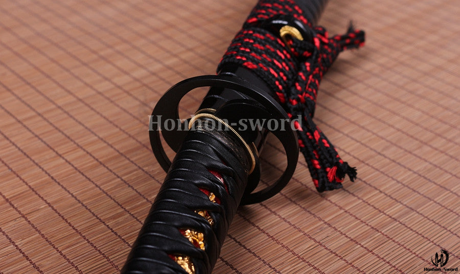 1095 Kohlenstoffstahl Kogarasu Maru Katana Japanisches Samurai-Schwert Full Tang Kampfbereit Schwarz 