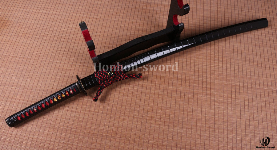 1095 Kohlenstoffstahl Kogarasu Maru Katana Japanisches Samurai-Schwert Full Tang Kampfbereit Schwarz 