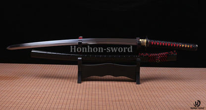 1095 Kohlenstoffstahl Kogarasu Maru Katana Japanisches Samurai-Schwert Full Tang Kampfbereit Schwarz 