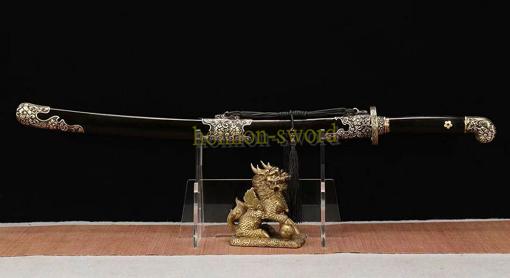 L6 Steel Qing Dao Chinese Dao Sword 绣春刀 Full Tang Battle Ready Black Mirror Polished