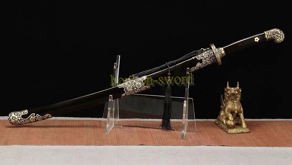 L6 Steel Qing Dao Chinese Dao Sword 绣春刀 Full Tang Battle Ready Black Mirror Polished