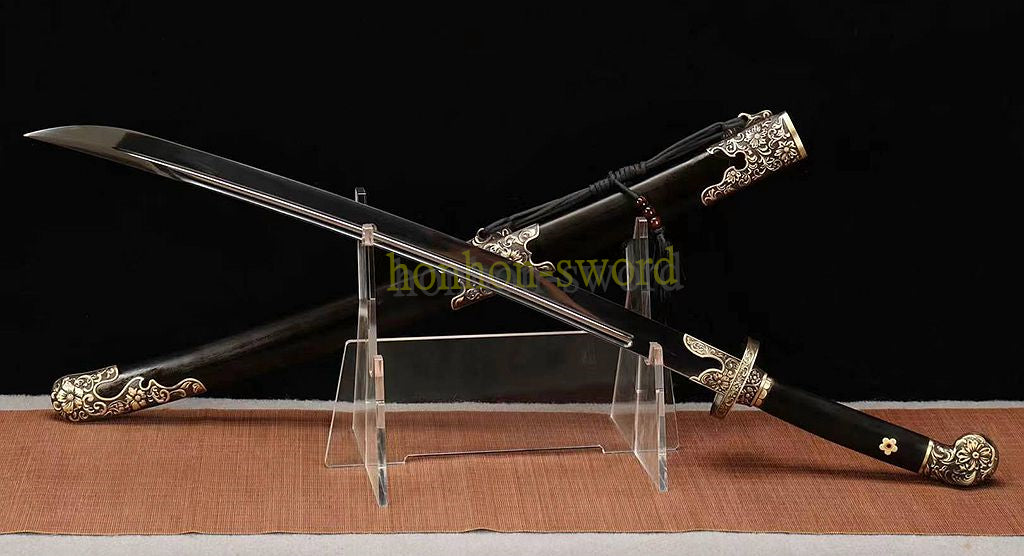 L6 Steel Qing Dao Chinese Dao Sword 绣春刀 Full Tang Battle Ready Black Mirror Polished