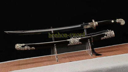 L6 Steel Qing Dao Chinese Dao Sword 绣春刀 Full Tang Battle Ready Black Mirror Polished