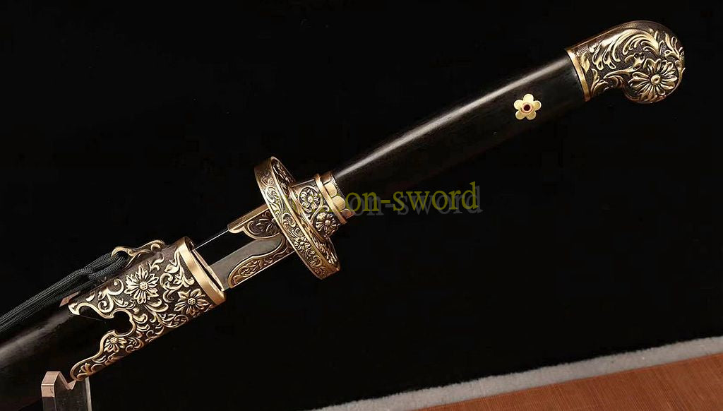 L6 Steel Qing Dao Chinese Dao Sword 绣春刀 Full Tang Battle Ready Black Mirror Polished