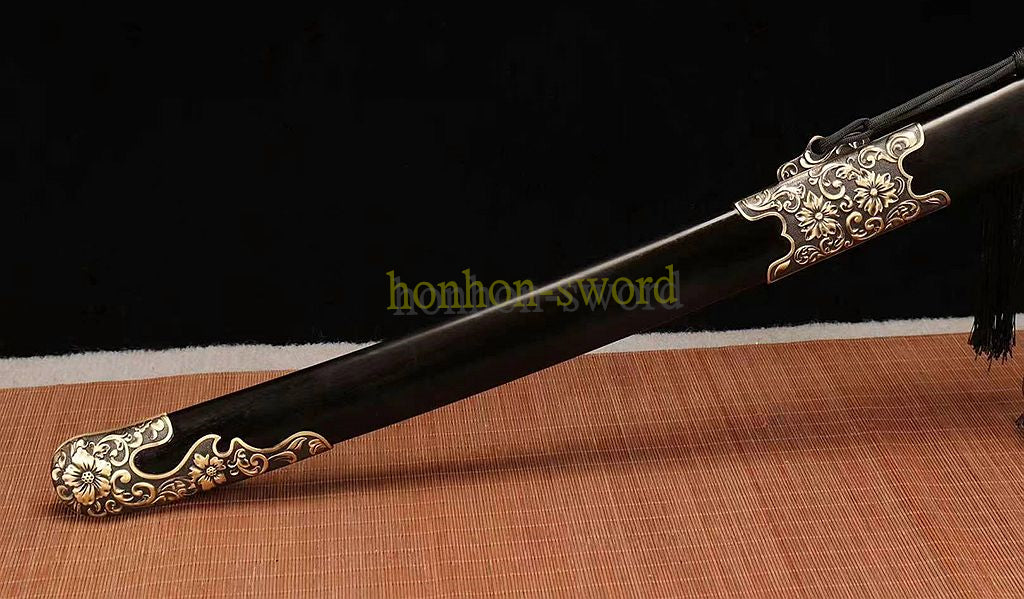 L6 Steel Qing Dao Chinese Dao Sword 绣春刀 Full Tang Battle Ready Black Mirror Polished