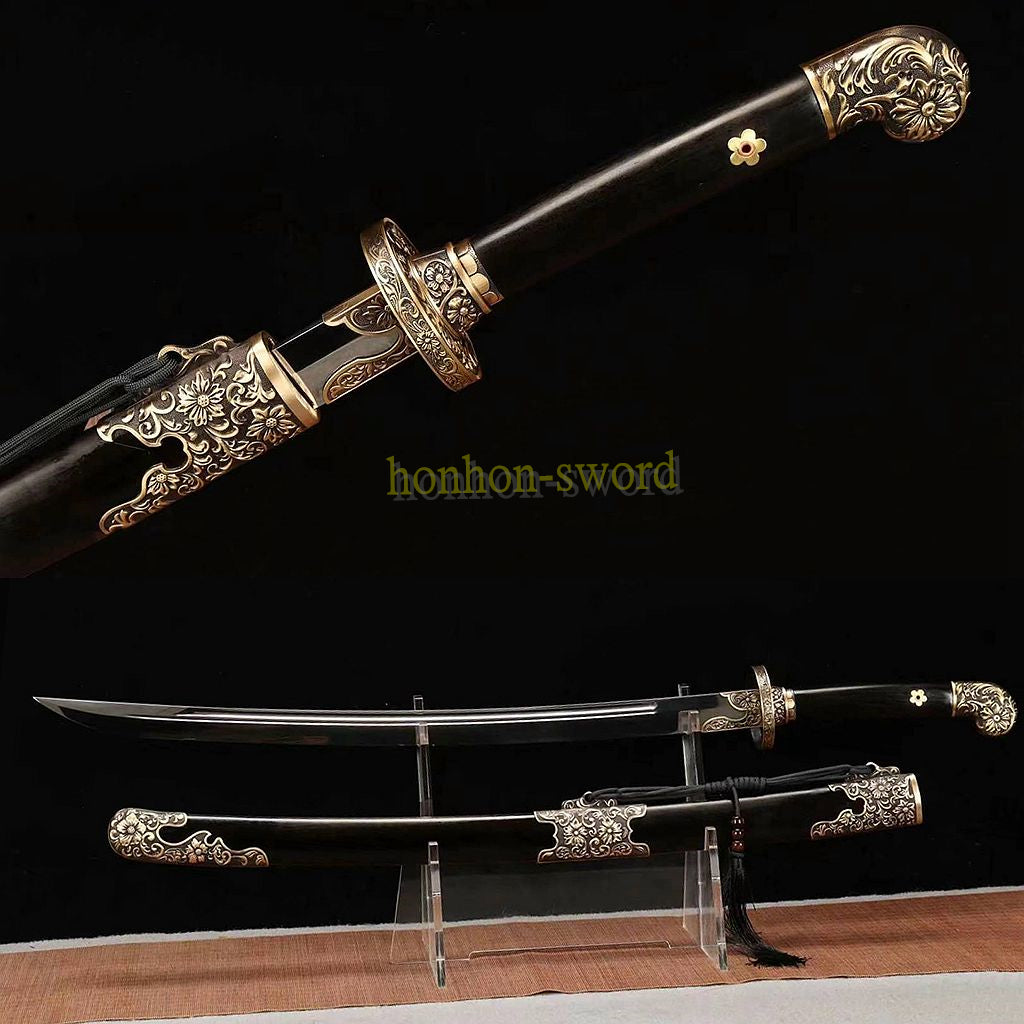 L6 Steel Qing Dao Chinese Dao Sword 绣春刀 Full Tang Battle Ready Black Mirror Polished