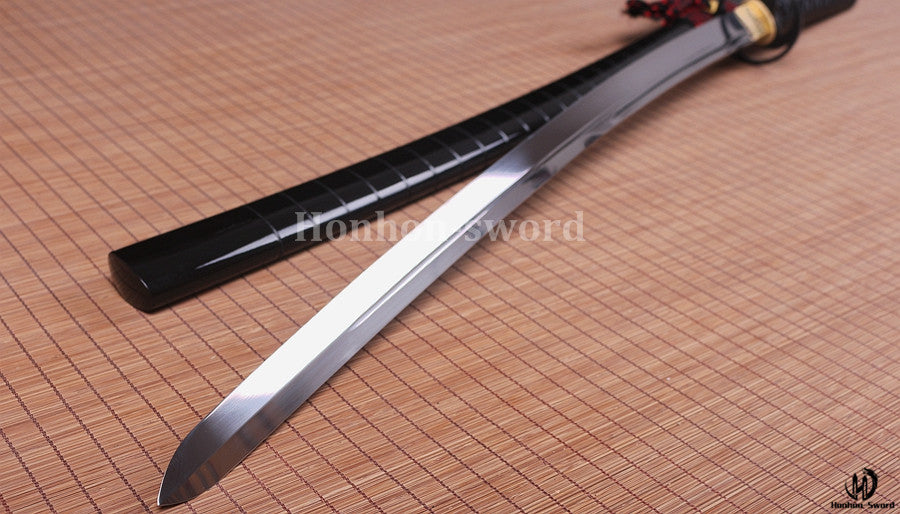 1095 Kohlenstoffstahl Kogarasu Maru Katana Japanisches Samurai-Schwert Full Tang Kampfbereit Schwarz 