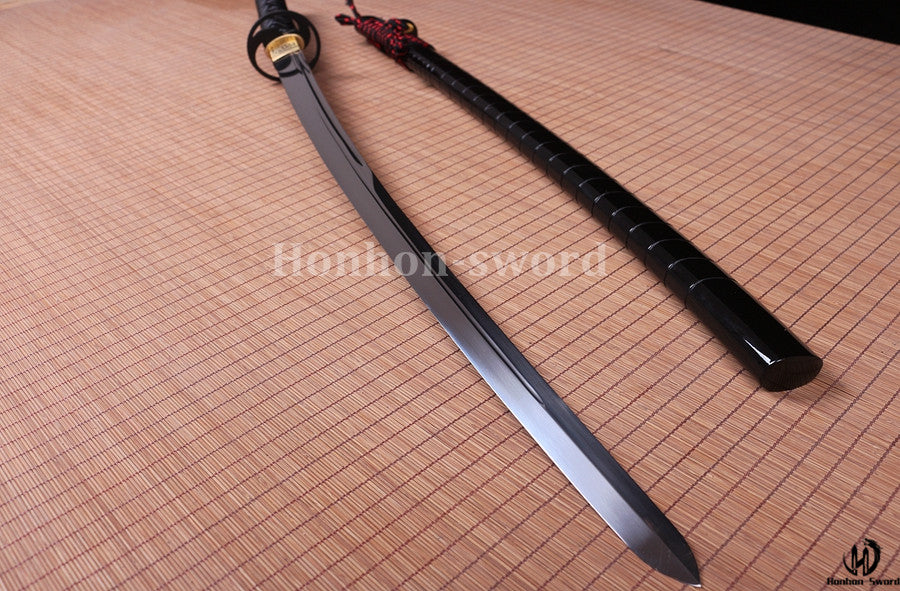 1095 Kohlenstoffstahl Kogarasu Maru Katana Japanisches Samurai-Schwert Full Tang Kampfbereit Schwarz 