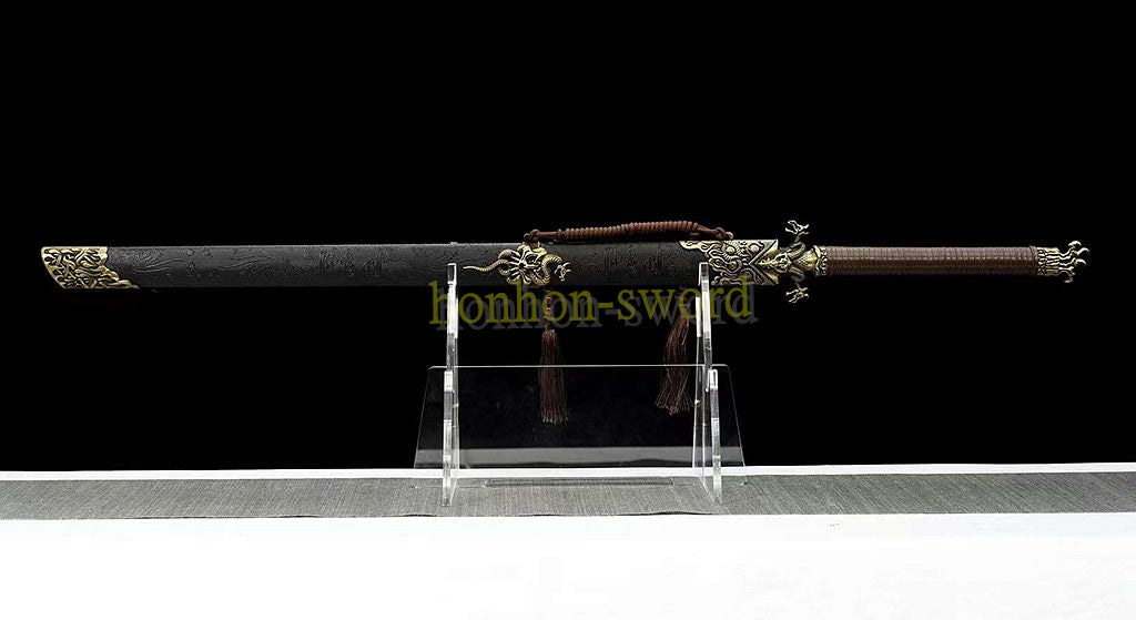 High Manganese Steel Tang Dao Golden Blade Chinese Dao Sword 唐刀 Full Tang Battle Ready Black