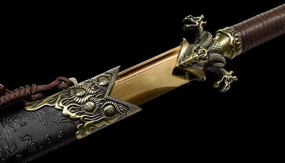 High Manganese Steel Tang Dao Golden Blade Chinese Dao Sword 唐刀 Full Tang Battle Ready Black