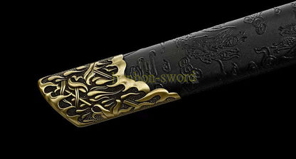 High Manganese Steel Tang Dao Golden Blade Chinese Dao Sword 唐刀 Full Tang Battle Ready Black