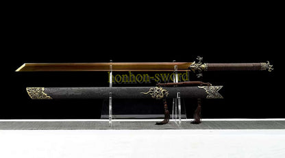 High Manganese Steel Tang Dao Golden Blade Chinese Dao Sword 唐刀 Full Tang Battle Ready Black