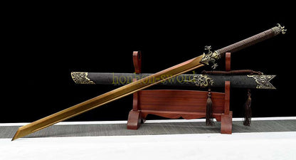 High Manganese Steel Tang Dao Golden Blade Chinese Dao Sword 唐刀 Full Tang Battle Ready Black