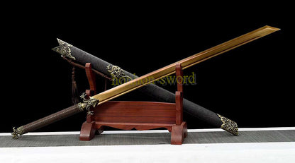 High Manganese Steel Tang Dao Golden Blade Chinese Dao Sword 唐刀 Full Tang Battle Ready Black