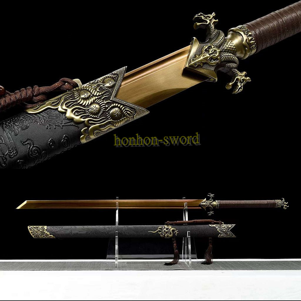 High Manganese Steel Tang Dao Golden Blade Chinese Dao Sword 唐刀 Full Tang Battle Ready Black