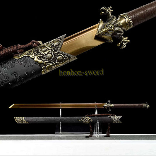 High Manganese Steel Tang Dao Golden Blade Chinese Dao Sword 唐刀 Full Tang Battle Ready Black