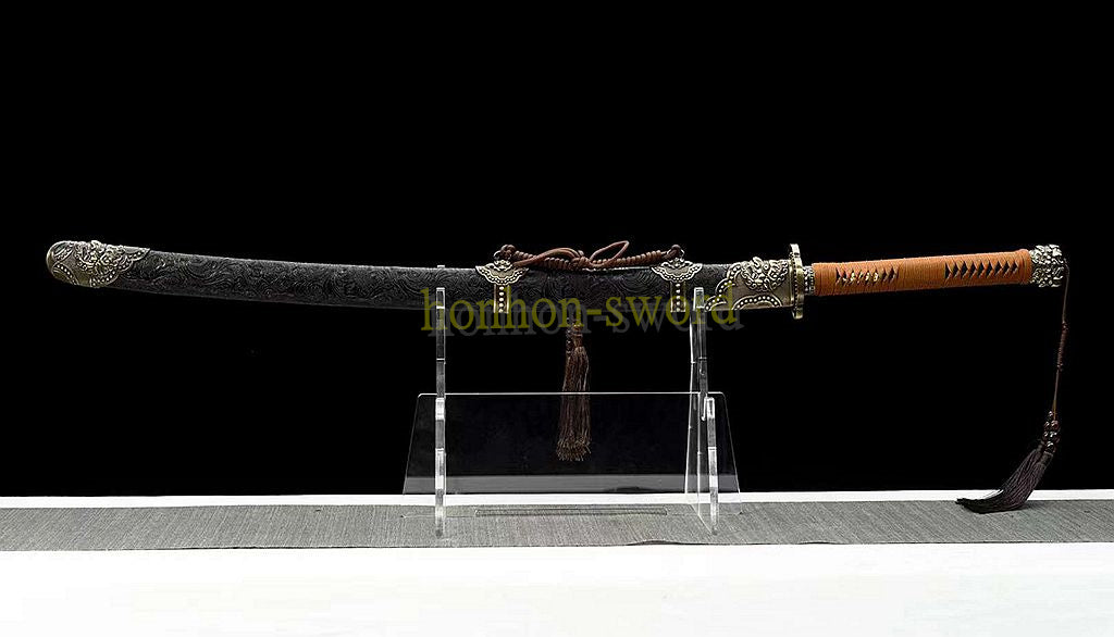 Épée chinoise Dao Qing Dao brodée en acier à haute teneur en manganèse, lame dorée prête pour la bataille 