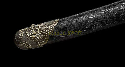 Épée chinoise Dao Qing Dao brodée en acier à haute teneur en manganèse, lame dorée prête pour la bataille 