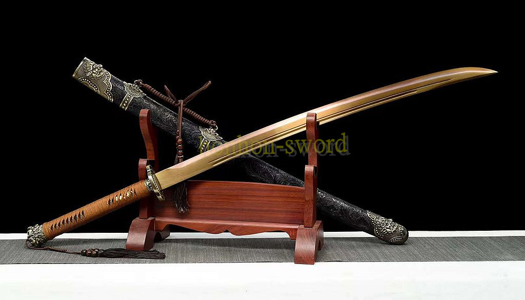 Épée chinoise Dao Qing Dao brodée en acier à haute teneur en manganèse, lame dorée prête pour la bataille 