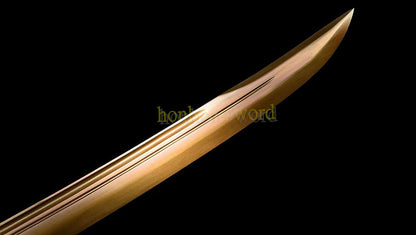 Épée chinoise Dao Qing Dao brodée en acier à haute teneur en manganèse, lame dorée prête pour la bataille 