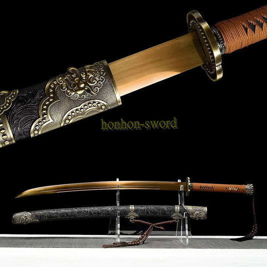 High Manganese Steel Chinese Dao 绣春刀 Qing Dao Sword Full Tang Battle Ready Golden Blade