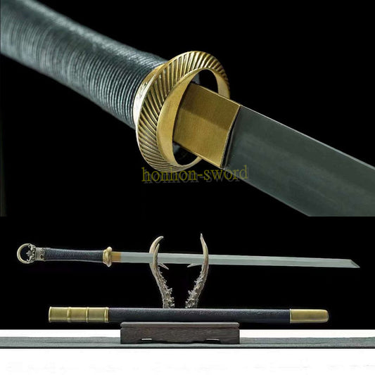 High Manganese Steel Tang Dao Chinese Huanshou Dao Sword 环首刀 Full Tang Battle Ready Black