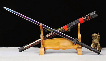 High Manganese Steel Han Jian Chinese Jian Sword Full Tang Battle Ready Blue Blade